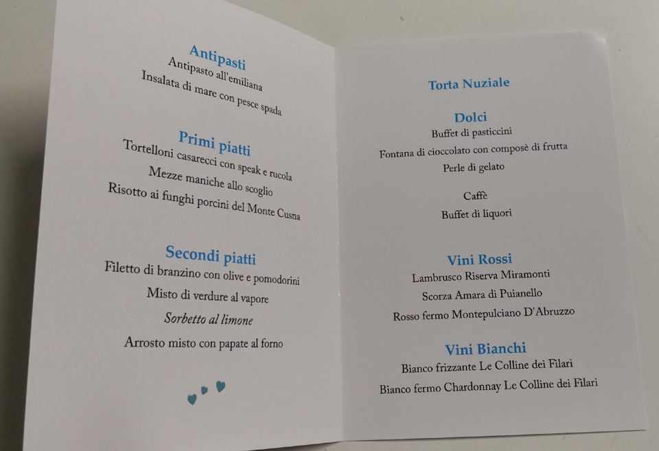 Menu con carta fotografica personalizzato Il menu del banchetto